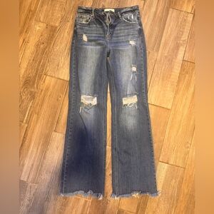 Risen Brand Distressed Blue Ripped Straight-wide Leg Jeans 29